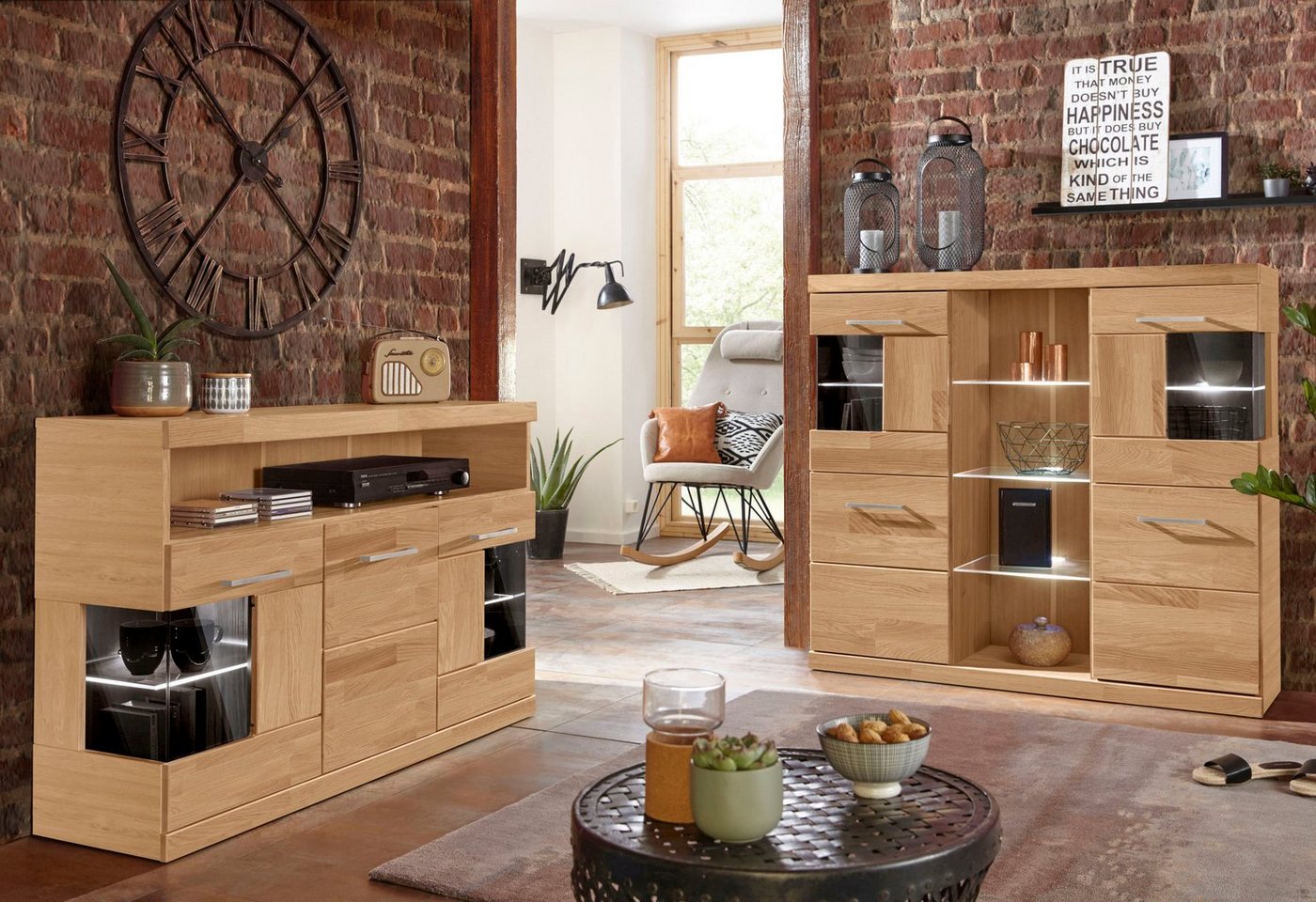 OTTO home Highboard Ribe,120cm breit,112cm hoch,Oberplatte massiv,12 Fächer, Holz massiv, Holzwerkstoff, Metall Griffe,2Türen mit Glaseinsatz – Bild 4 von 5