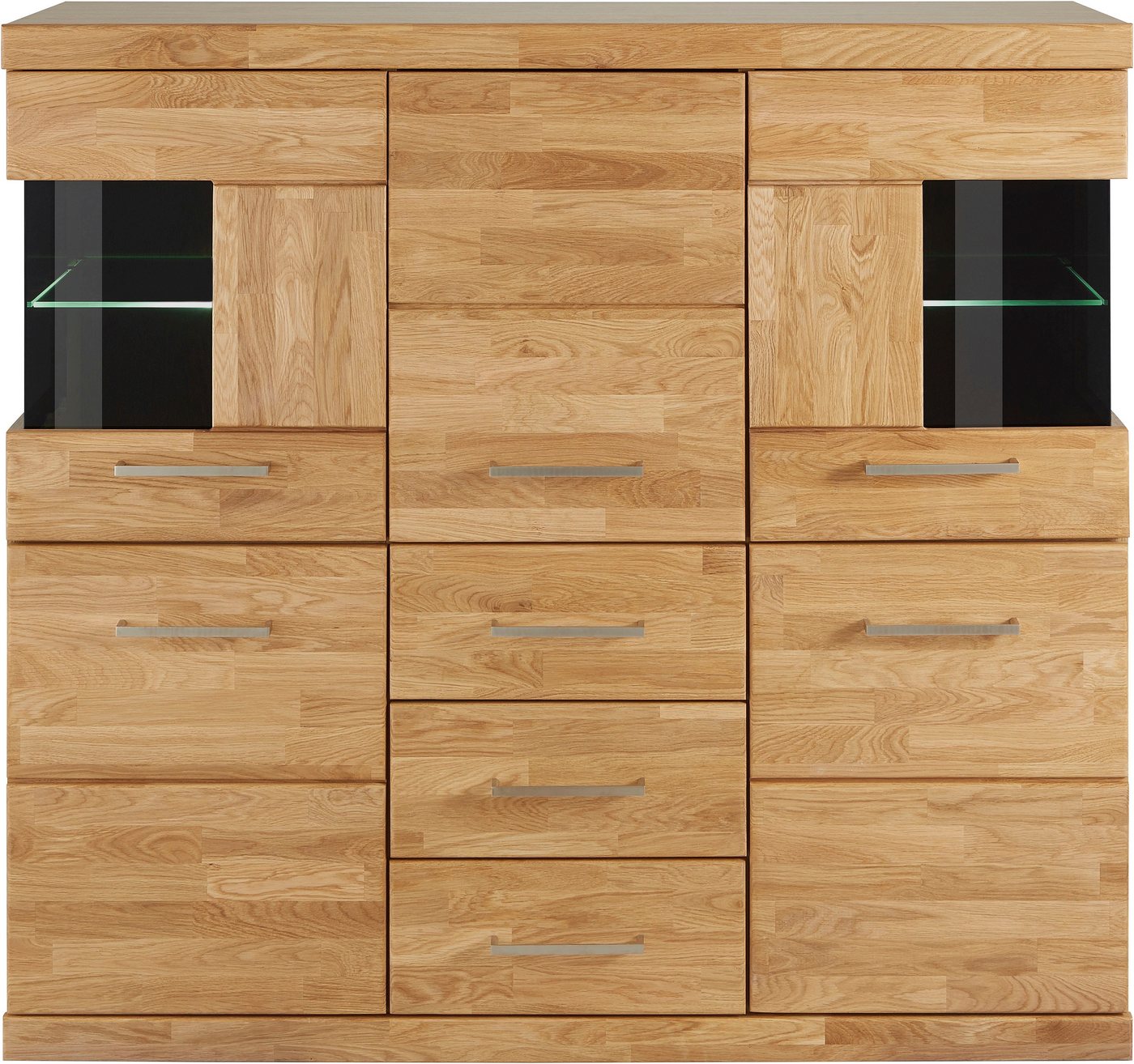 OTTO home Highboard Ribe,125cm breit,115cm hoch, Fronten Massivholz,5Türen,3 Schubladen, Holz massiv, Holzwerkstoff, Metall Griffe,10Fächer, Böden versetzbar – Bild 3 von 5