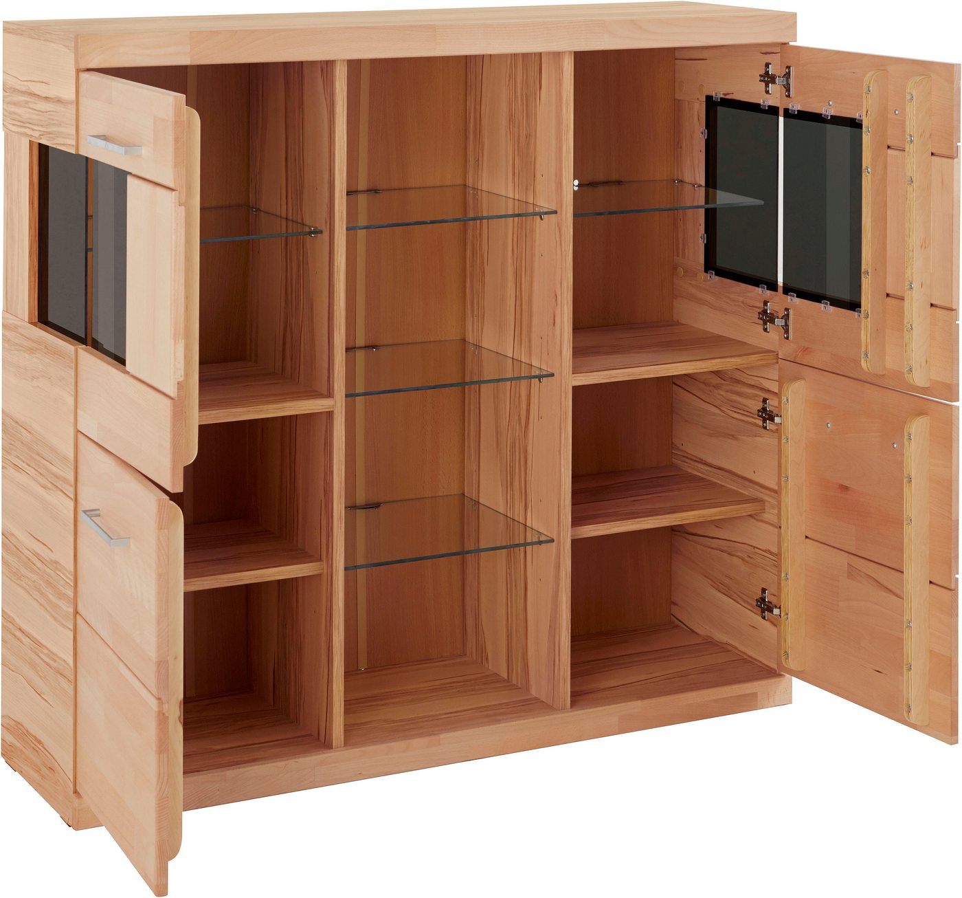 OTTO home Highboard Ribe,120cm breit,112cm hoch,Oberplatte massiv,12 Fächer, Holz massiv, Holzwerkstoff, Metall Griffe,2Türen mit Glaseinsatz – Bild 5 von 5