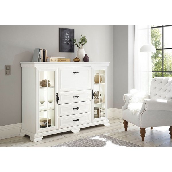 OTTO home Highboard Royal, eleganter Schrank, Hochkommode, Stauraumelement im Landhausstil, dekorative Rahmenoptik, Metallgriffe, viel Stauraum, 158 cm breit