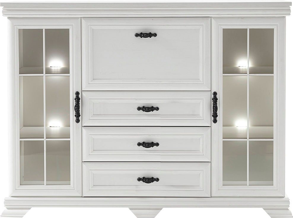 OTTO home Highboard Royal, eleganter Schrank, Hochkommode, Stauraumelement im Landhausstil, dekorative Rahmenoptik, Metallgriffe, viel Stauraum, 158 cm breit – Bild 2 von 5