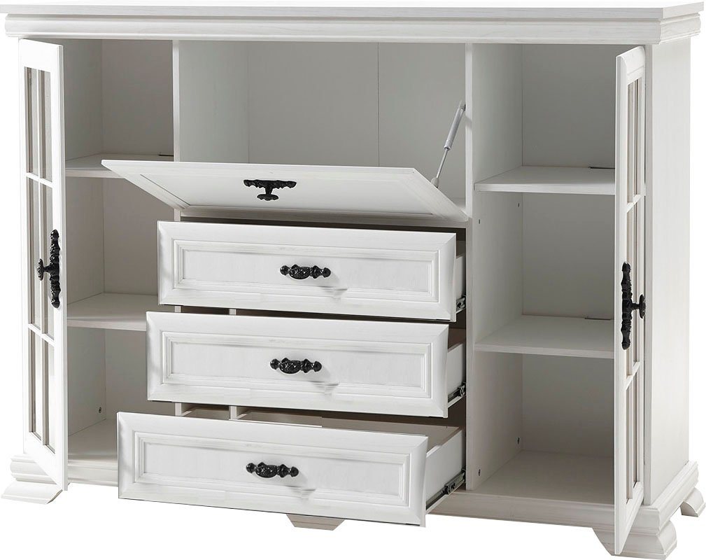 OTTO home Highboard Royal, eleganter Schrank, Hochkommode, Stauraumelement im Landhausstil, dekorative Rahmenoptik, Metallgriffe, viel Stauraum, 158 cm breit – Bild 4 von 5
