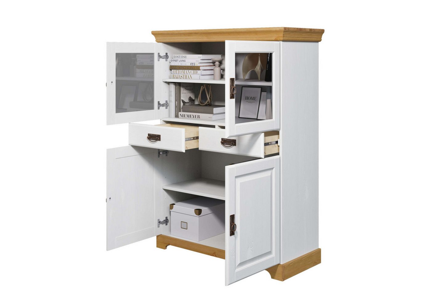 OTTO home Highboard Rügen, Vitrine im Landhausstil, zertifiziertes Massivholz, Höhe 131 cm – Bild 4 von 5