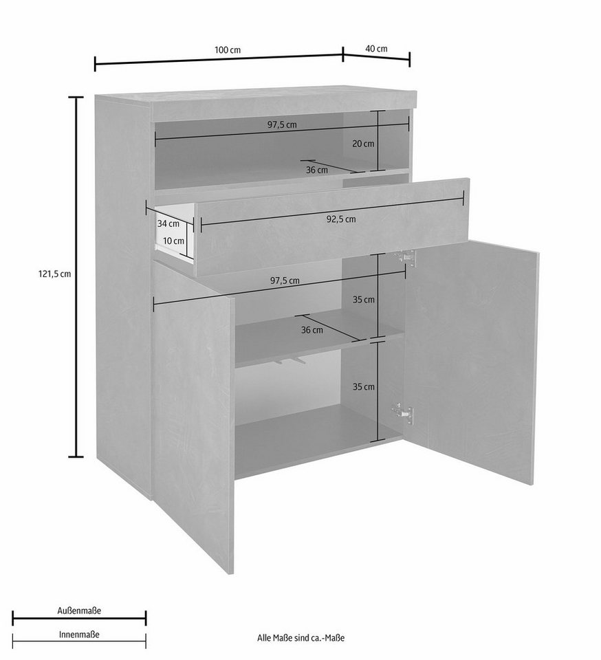 OTTO home Highboard Schrank, Hochschrank, Hochkommode, mit 2 Türen und 1 Schubkasten, Breite 100 cm, ohne Beleuchtung – Bild 4 von 5