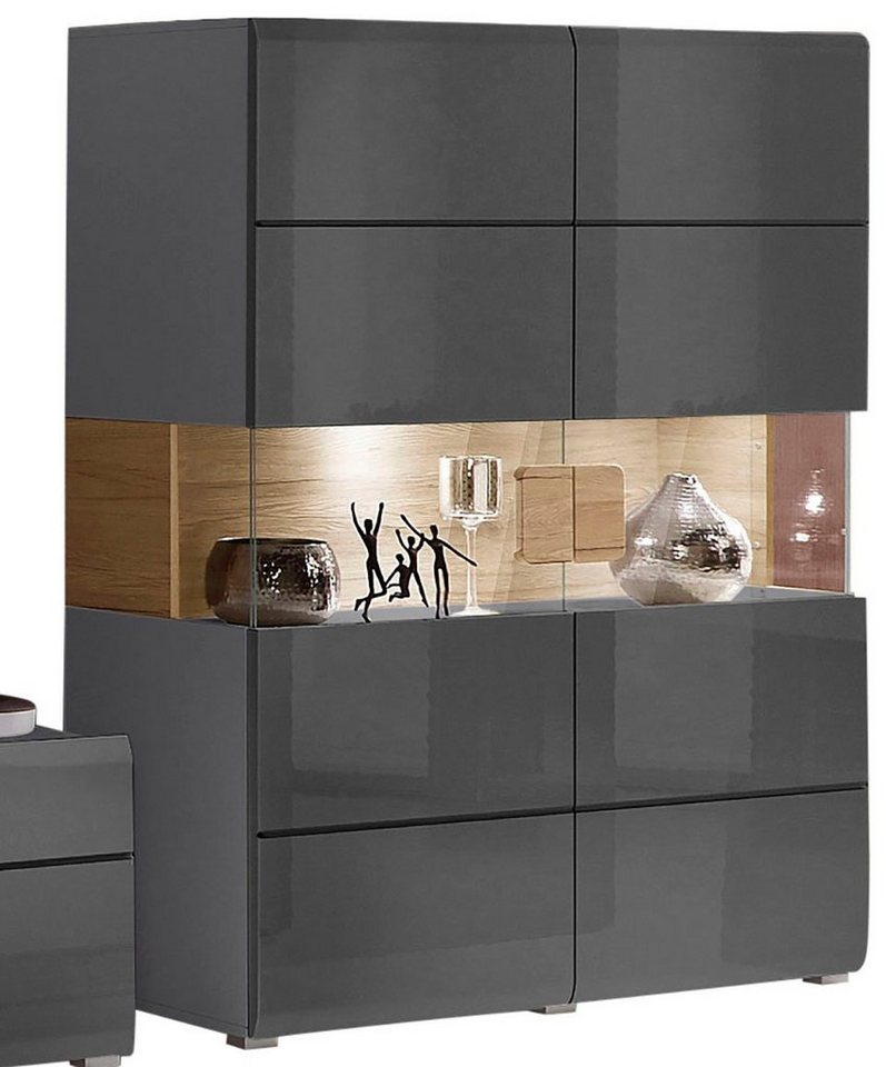 OTTO home Highboard Toledo,Breite 121,5 cm, trendige Hochkommode mit 2 Türen, Hochschrank mit Glas-Partien,stylische Hochglanzfronten – Bild 2 von 5