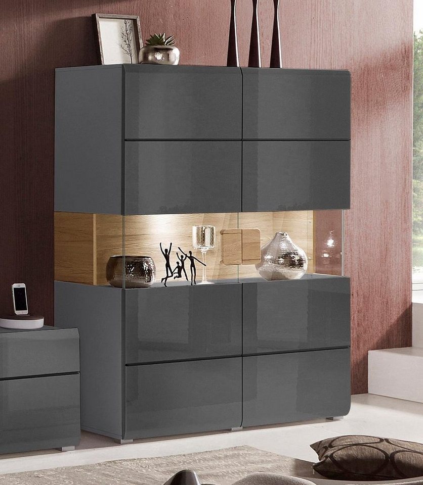 OTTO home Highboard Toledo,Breite 121,5 cm, trendige Hochkommode mit 2 Türen, Hochschrank mit Glas-Partien,stylische Hochglanzfronten – Bild 4 von 5