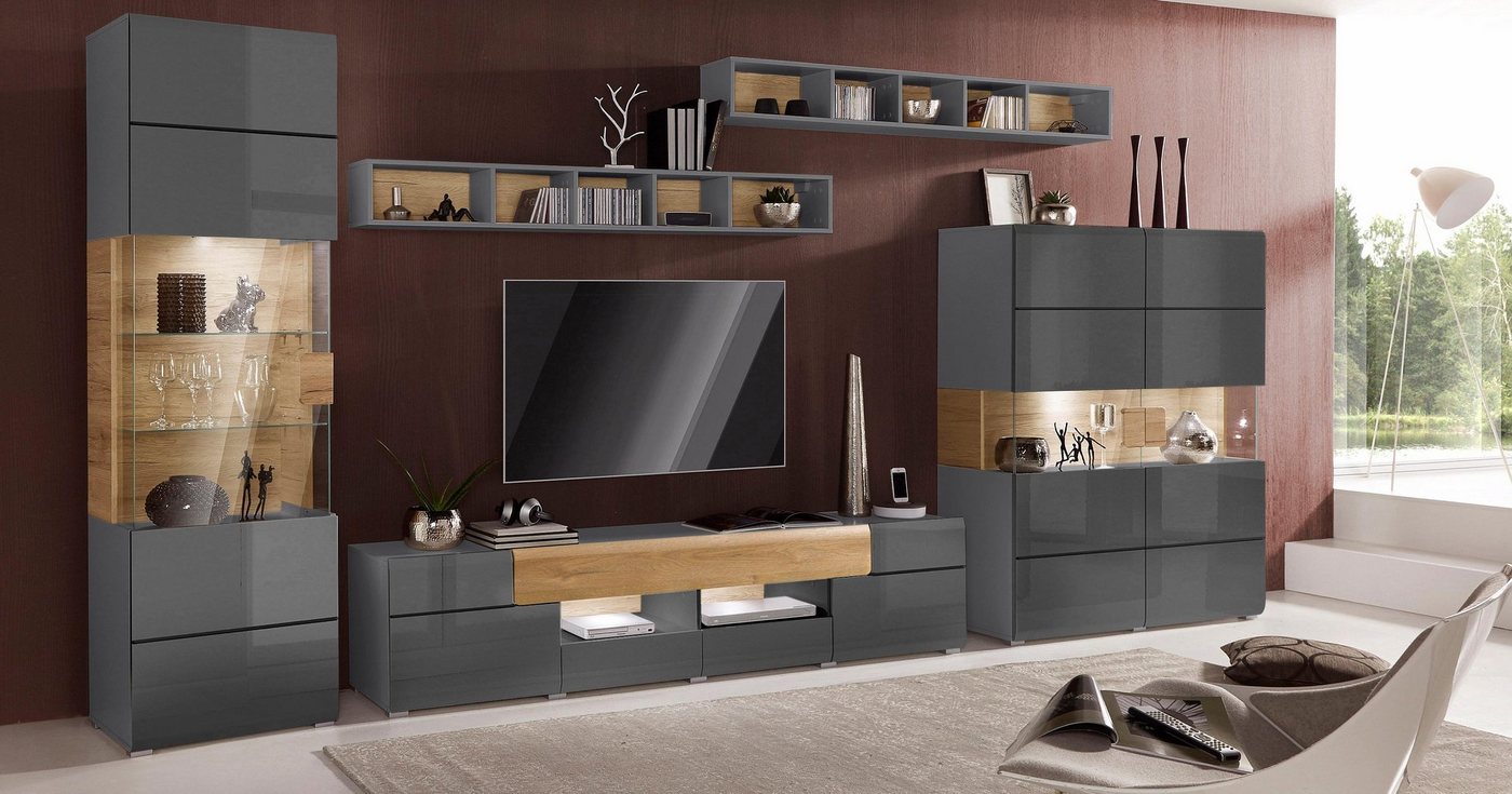 OTTO home Highboard Toledo,Breite 121,5 cm, trendige Hochkommode mit 2 Türen, Hochschrank mit Glas-Partien,stylische Hochglanzfronten – Bild 5 von 5