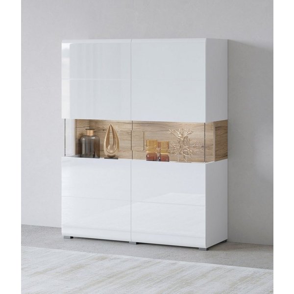 OTTO home Highboard Toledo,Breite 121,5 cm, trendige Hochkommode mit 2 Türen, Hochschrank mit Glas-Partien,stylische Hochglanzfronten