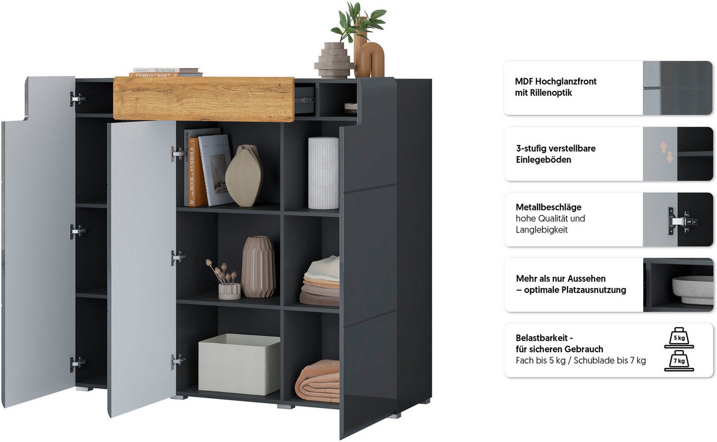 OTTO home Highboard Toledo,Breite 147,5 cm,trendige Hochkommode mit 3 Türen 1SK, Hochschrank mit viel Stauraum, stylische Hochglanzfronten – Bild 3 von 5