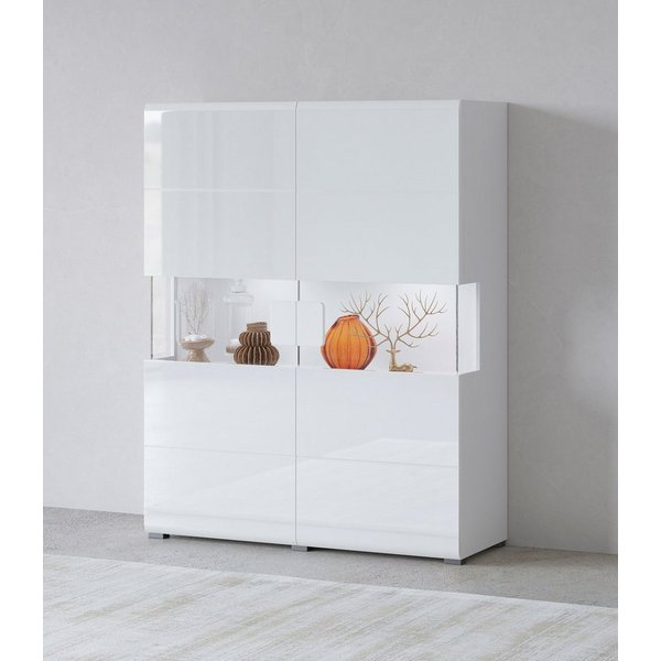 OTTO home Highboard Toledo,Breite 121,5 cm, trendige Hochkommode mit 2 Türen, Hochschrank mit Glas-Partien,stylische Hochglanzfronten
