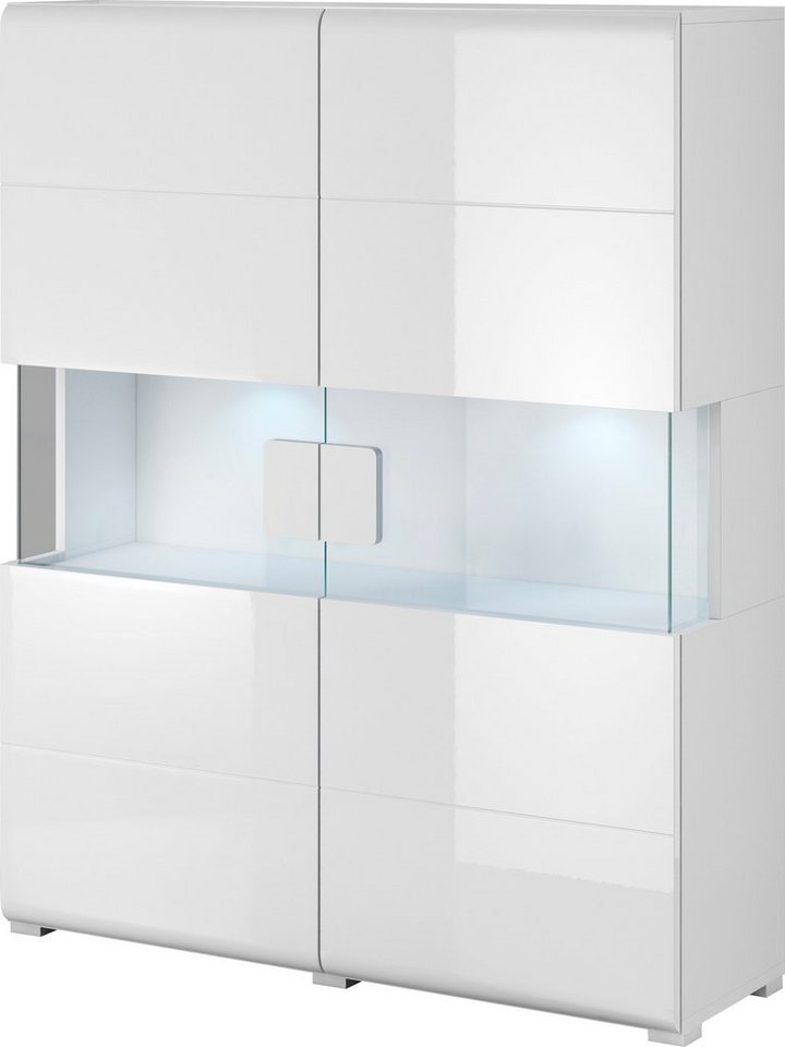 OTTO home Highboard Toledo,Breite 121,5 cm, trendige Hochkommode mit 2 Türen, Hochschrank mit Glas-Partien,stylische Hochglanzfronten – Bild 3 von 5