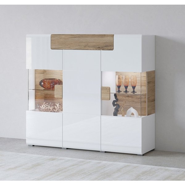 OTTO home Highboard Toledo,Breite 147,5cm,trendige Hochkommode mit 3Türen und Schublade, Hochschrank mit Glas-Partien,stylische Hochglanzfronten