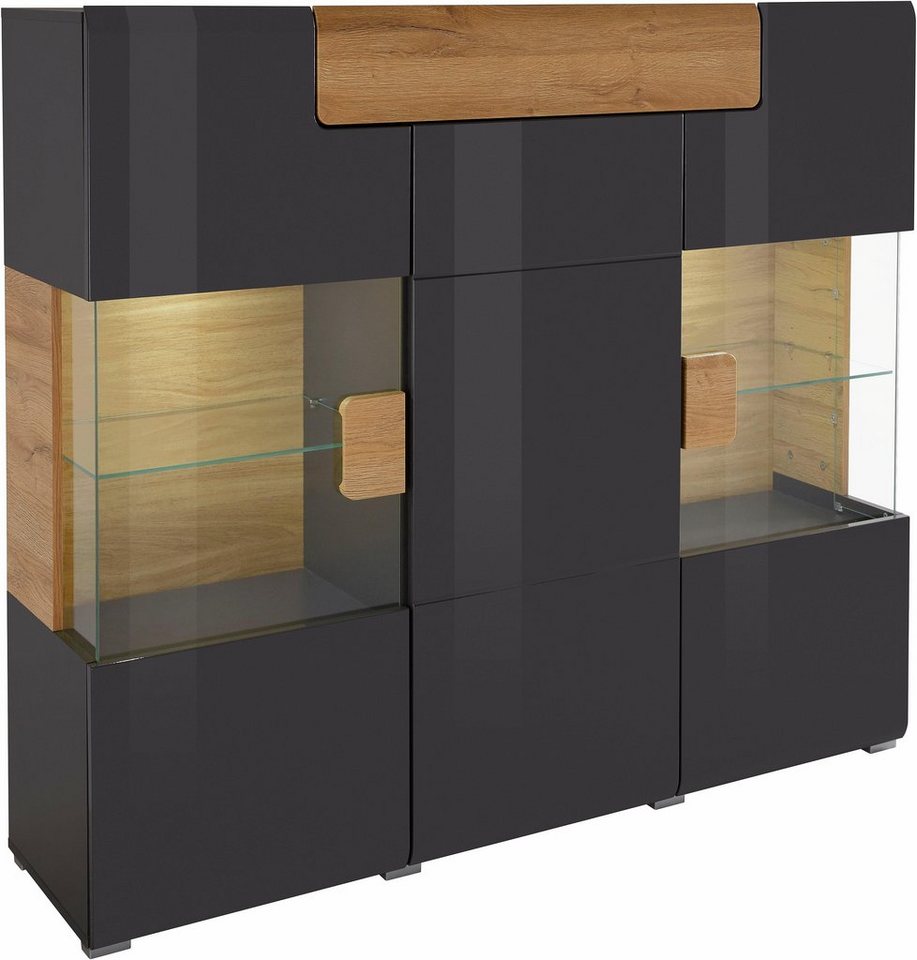 OTTO home Highboard Toledo,Breite 147,5cm,trendige Hochkommode mit 3Türen und Schublade, Hochschrank mit Glas-Partien,stylische Hochglanzfronten – Bild 2 von 5