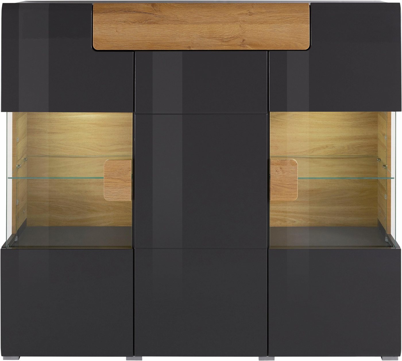 OTTO home Highboard Toledo,Breite 147,5cm,trendige Hochkommode mit 3Türen und Schublade, Hochschrank mit Glas-Partien,stylische Hochglanzfronten – Bild 4 von 5