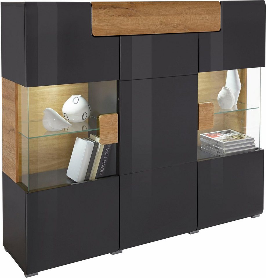 OTTO home Highboard Toledo,Breite 147,5cm,trendige Hochkommode mit 3Türen und Schublade, Hochschrank mit Glas-Partien,stylische Hochglanzfronten – Bild 5 von 5
