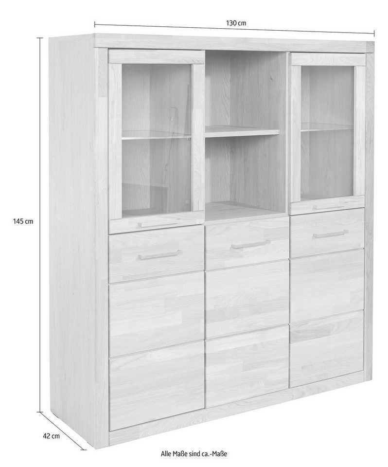 OTTO home Highboard Trondheim,130cm breit,42 cm tief, Fronten Holzmassiv, Metallgriffe, Korpus aus Holzwerkstoff,4 Türen,12 Fächer, Böden teilweise versetzbar – Bild 2 von 4
