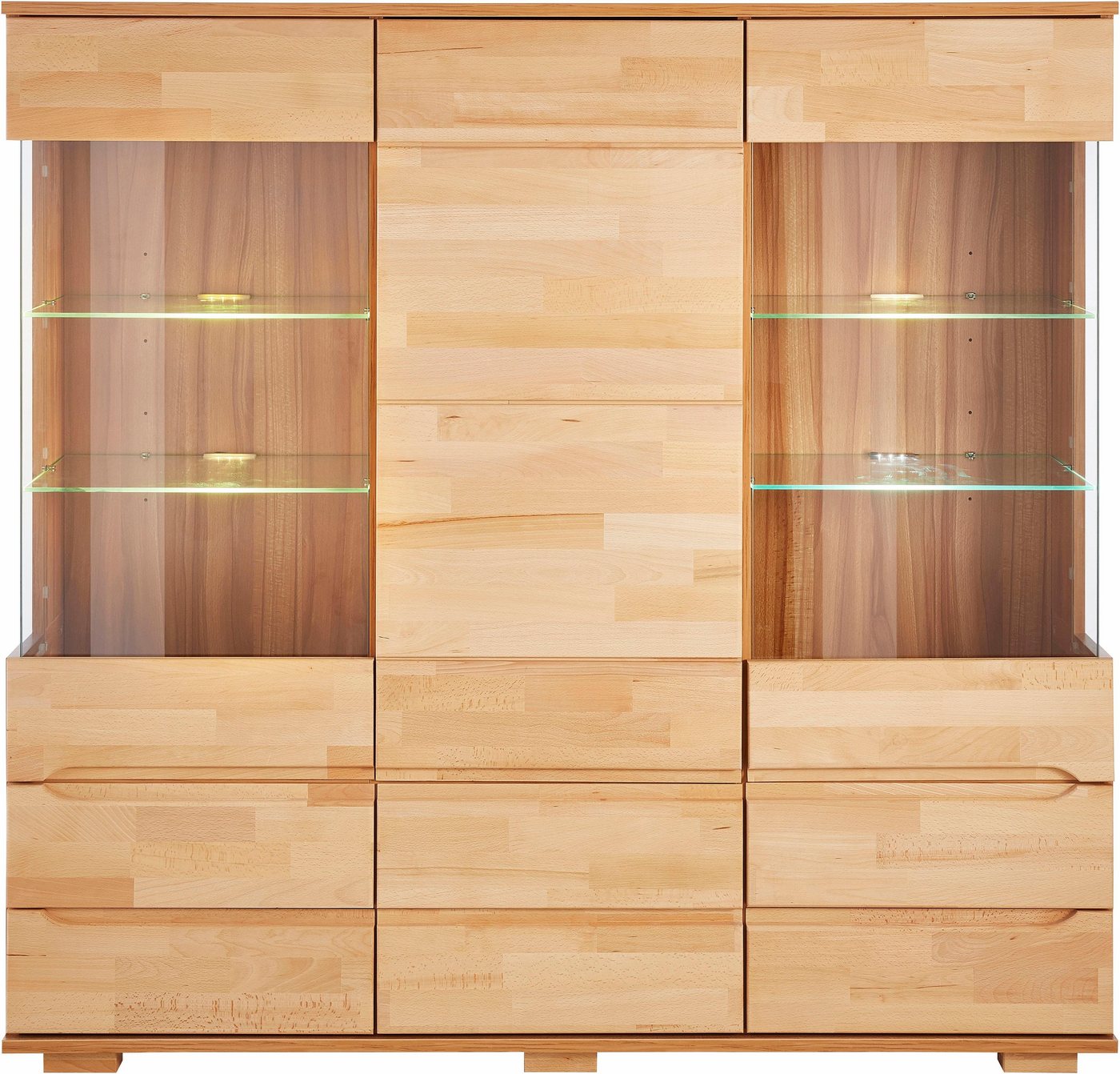 OTTO home Highboard Vetro,150cm breit,40 cm tief,Fronten Massivholz,9 Fächer, Kernbuche massiv, Holzwerkstoff, 3Türen,6 Schubladen, Griffmulden – Bild 4 von 5