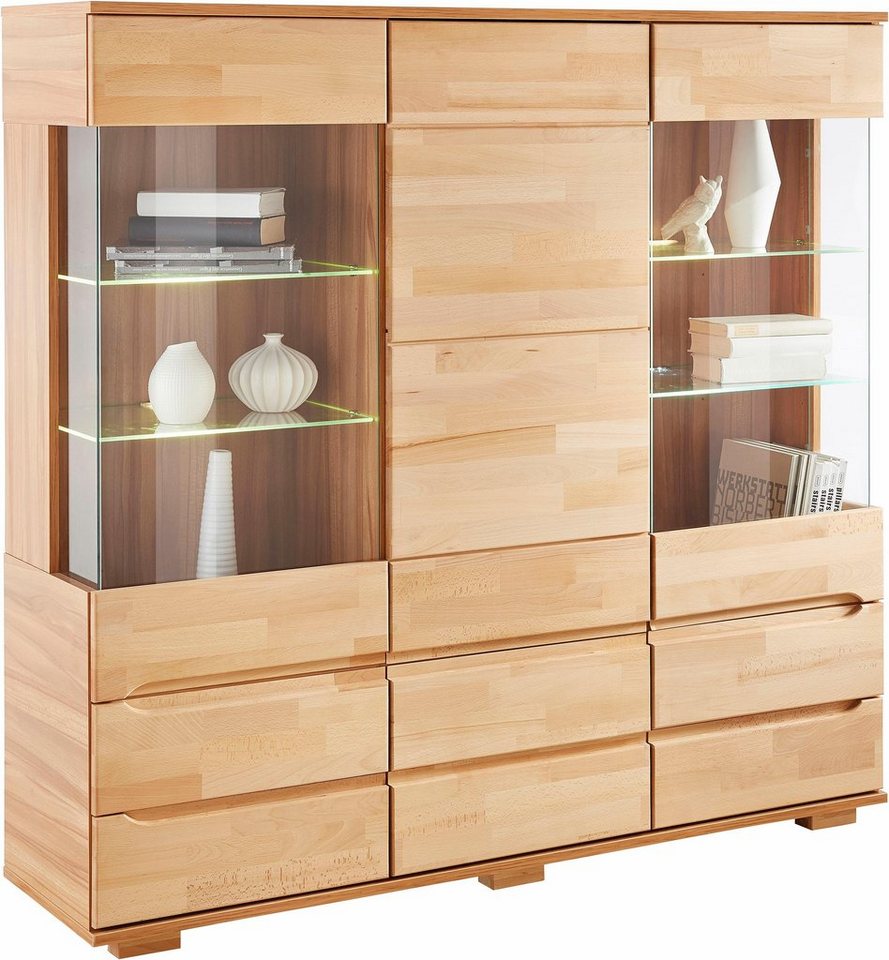 OTTO home Highboard Vetro,150cm breit,40 cm tief,Fronten Massivholz,9 Fächer, Kernbuche massiv, Holzwerkstoff, 3Türen,6 Schubladen, Griffmulden – Bild 5 von 5