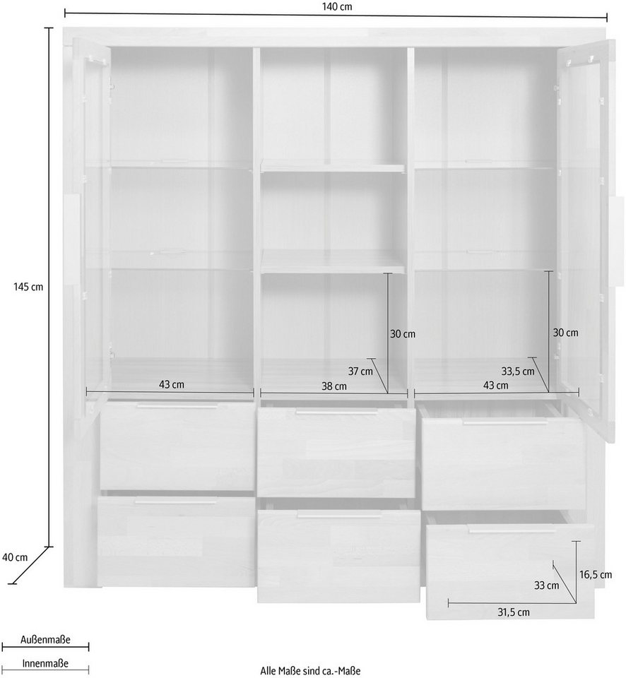 OTTO home Highboard Zara, 9 Fächer, 6 Schubkästen, B/T/H: 140/40/145, Metallgriffe – Bild 3 von 4