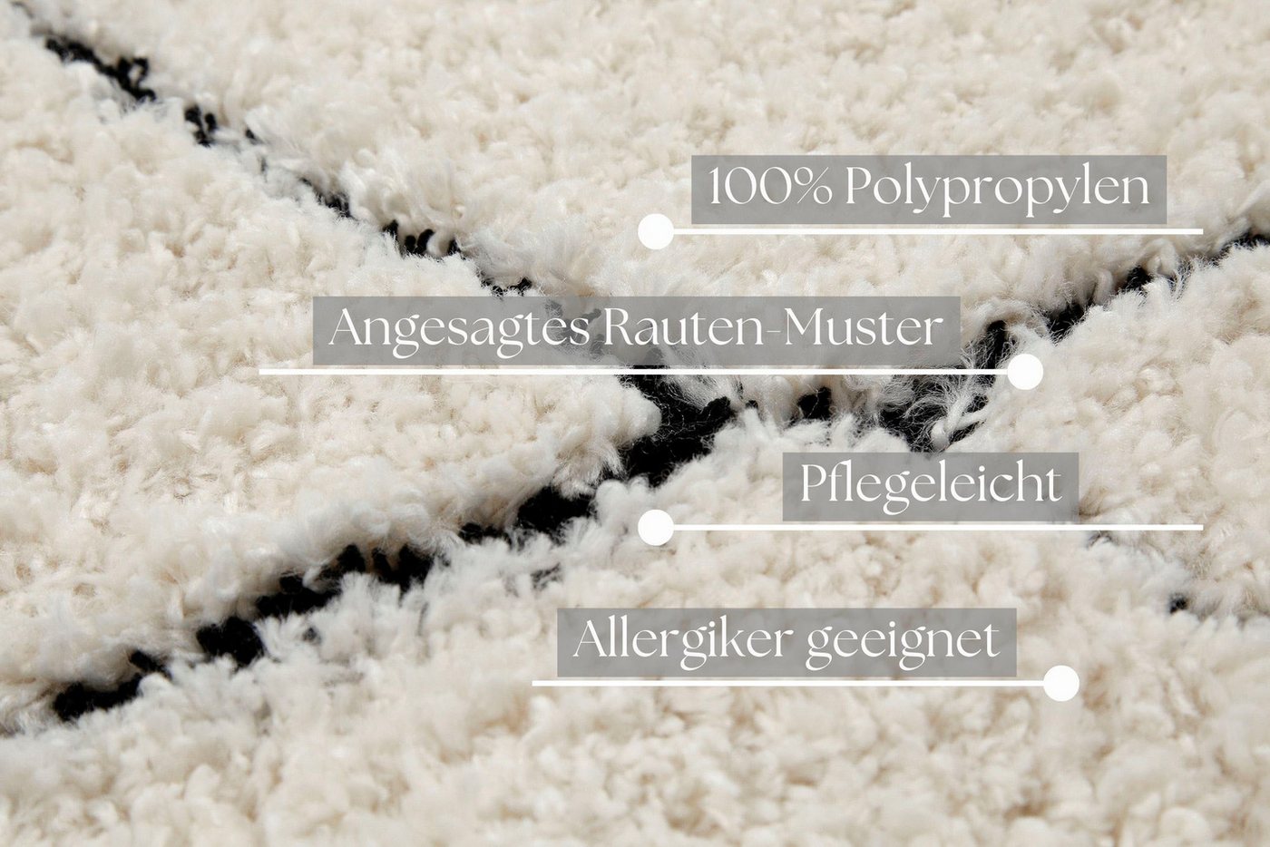 OTTO home Hochflor-Teppich Aveline, auch als Läufer erhältlich, rechteckig, Höhe: 35 mm, Langflor, Shaggy im Berber Stil, geometrisch, Raute, Wohnzimmer – Bild 3 von 5