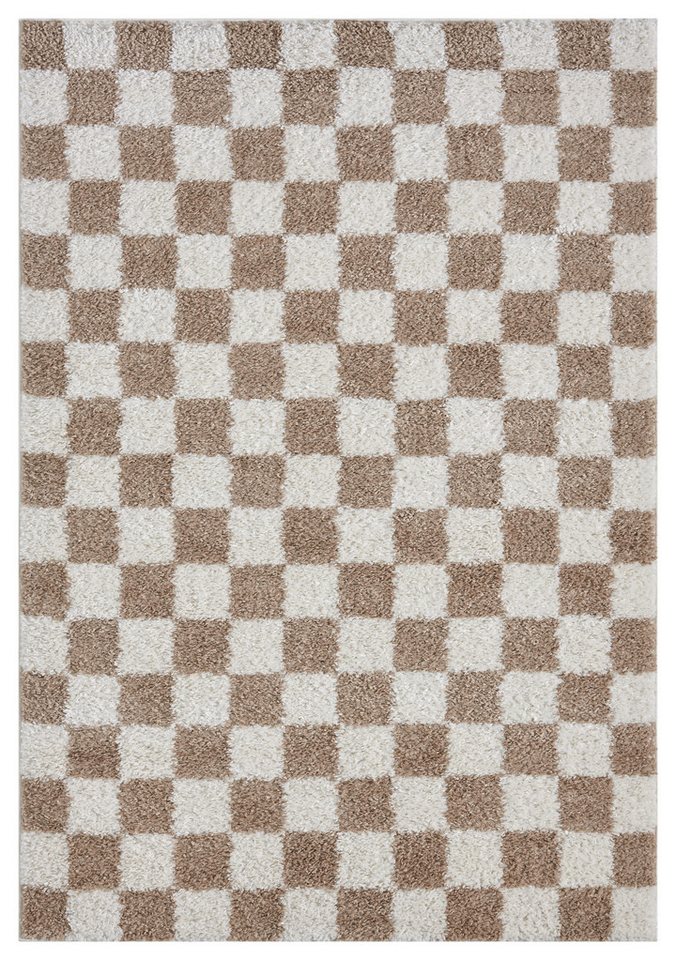OTTO home Hochflor-Teppich Kiiki, Karo-Muster, rechteckig, Höhe: 30 mm, Kariert, auffälliges Schachbrettmuster, Wohnzimmer, Schlafzimmer – Bild 2 von 5