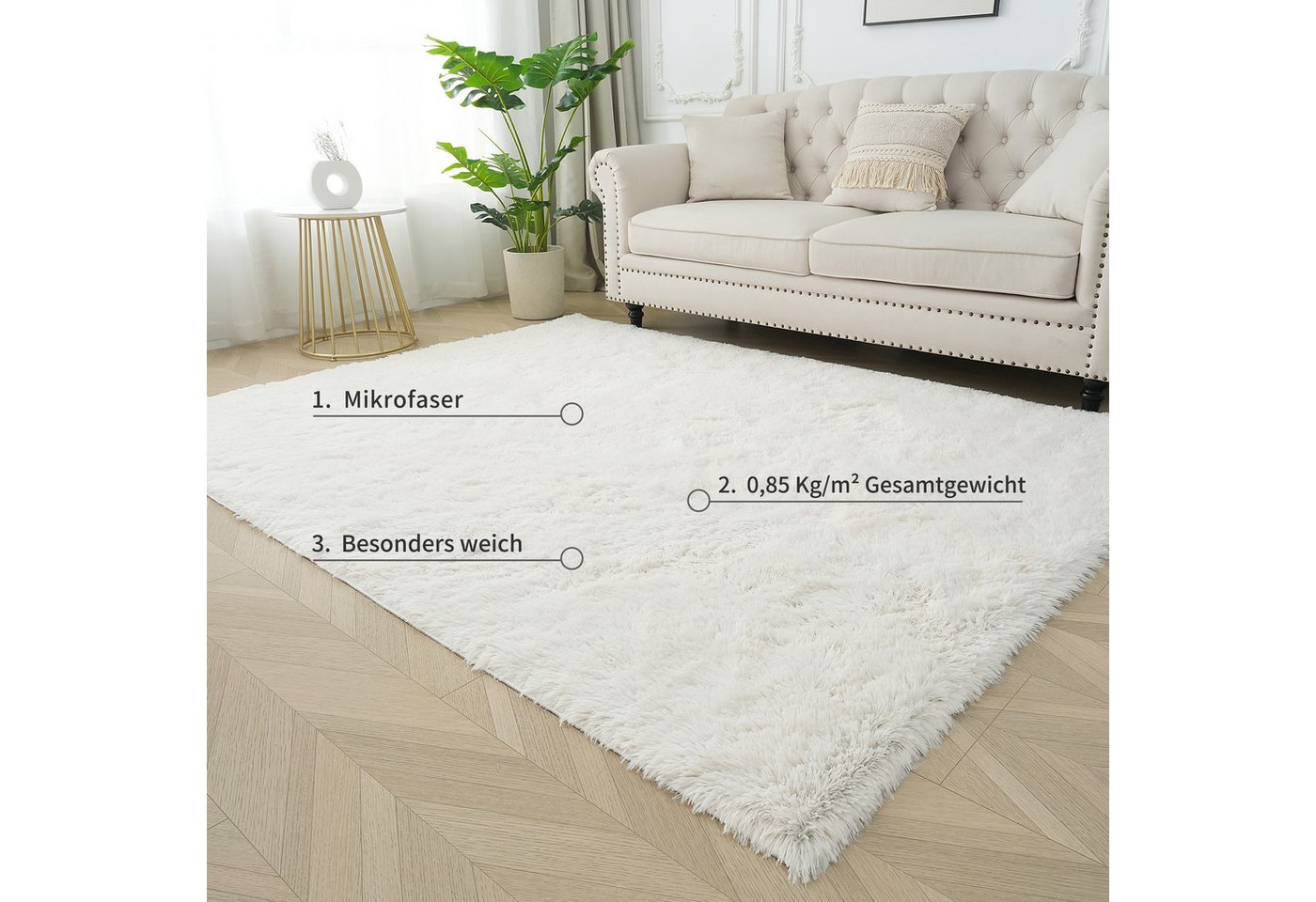 OTTO home Hochflor-Teppich Leava, besonders weich und kuschelig, leichter Glanz, rechteckig, Höhe: 37 mm, uni, Mikrofaser Teppiche, Plüsch, Wohnzimmer, Schlafzi – Bild 3 von 5