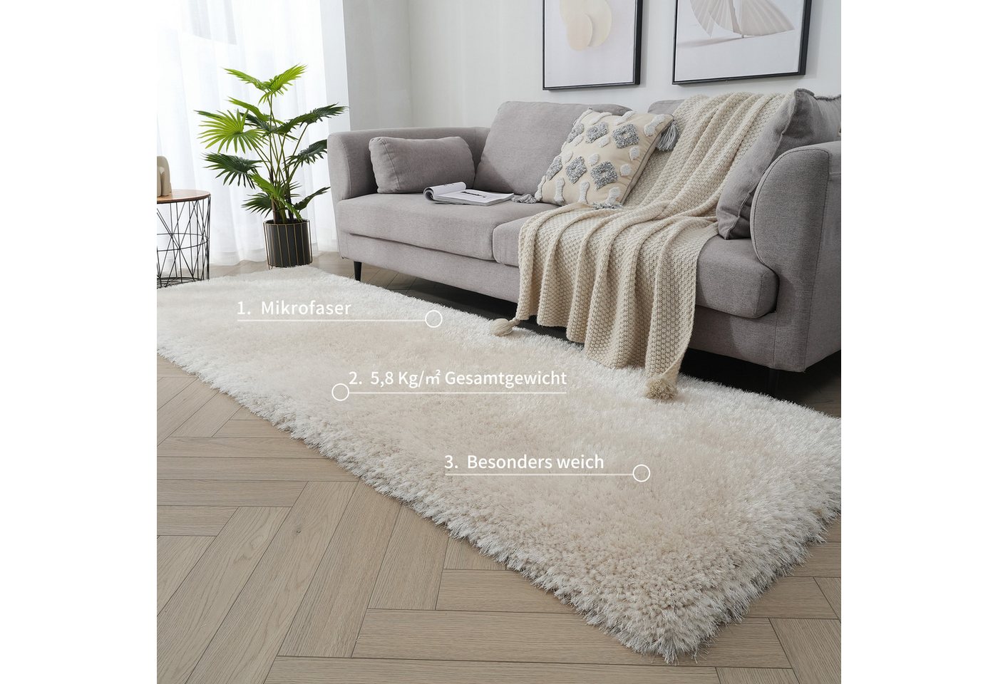 OTTO home Hochflor-Teppich Micro exclusiv Teppich, sehr hoher Flor, weich durch Mikrofaser, rechteckig, Höhe: 78 mm, sehr weich, flauschig, uni, Wohnzimmer, Sch – Bild 4 von 5