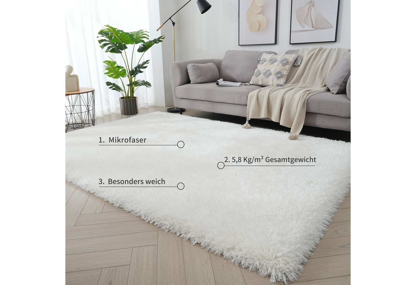 OTTO home Hochflor-Teppich Micro exclusiv Teppich, sehr hoher Flor, weich durch Mikrofaser, rechteckig, Höhe: 78 mm, sehr weich, flauschig, uni, Wohnzimmer, Sch – Bild 4 von 5