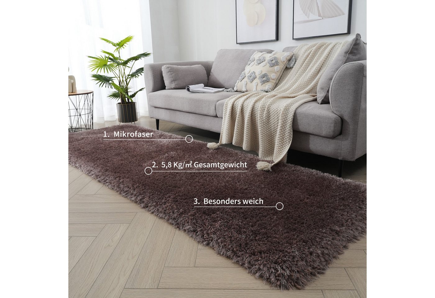 OTTO home Hochflor-Teppich Micro exclusiv Teppich, sehr hoher Flor, weich durch Mikrofaser, rechteckig, Höhe: 78 mm, sehr weich, flauschig, uni, Wohnzimmer, Sch – Bild 4 von 5