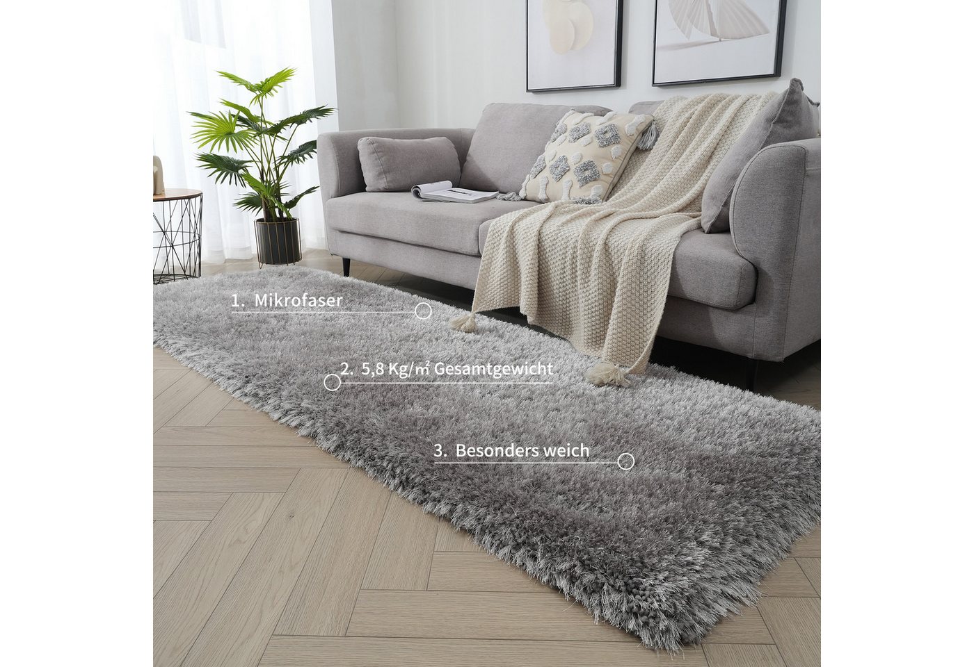 OTTO home Hochflor-Teppich Micro exclusiv Teppich, sehr hoher Flor, weich durch Mikrofaser, rechteckig, Höhe: 78 mm, sehr weich, flauschig, uni, Wohnzimmer, Sch – Bild 4 von 5