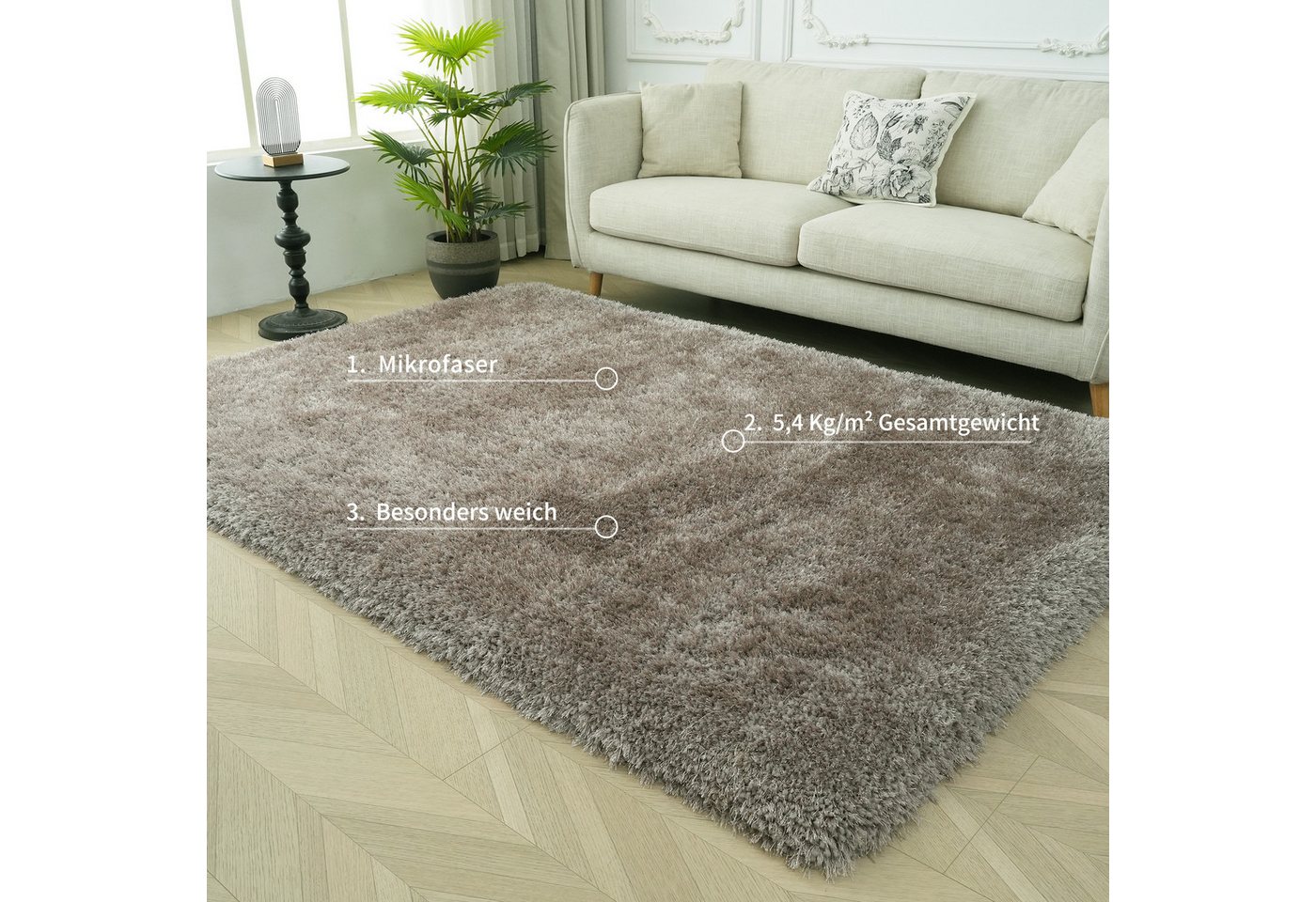 OTTO home Hochflor-Teppich Micro exclusiv Teppich, sehr hoher Flor, weich durch Mikrofaser, rechteckig, Höhe: 78 mm, sehr weich, flauschig, uni, Wohnzimmer, Sch – Bild 2 von 5