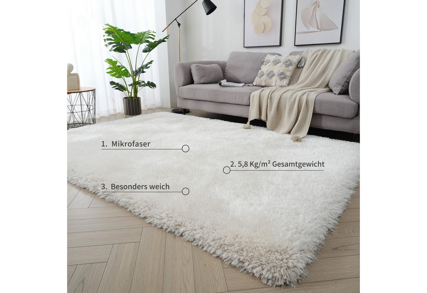 OTTO home Hochflor-Teppich Micro exclusiv Teppich, sehr hoher Flor, weich durch Mikrofaser, rechteckig, Höhe: 78 mm, sehr weich, flauschig, uni, Wohnzimmer, Sch – Bild 4 von 5