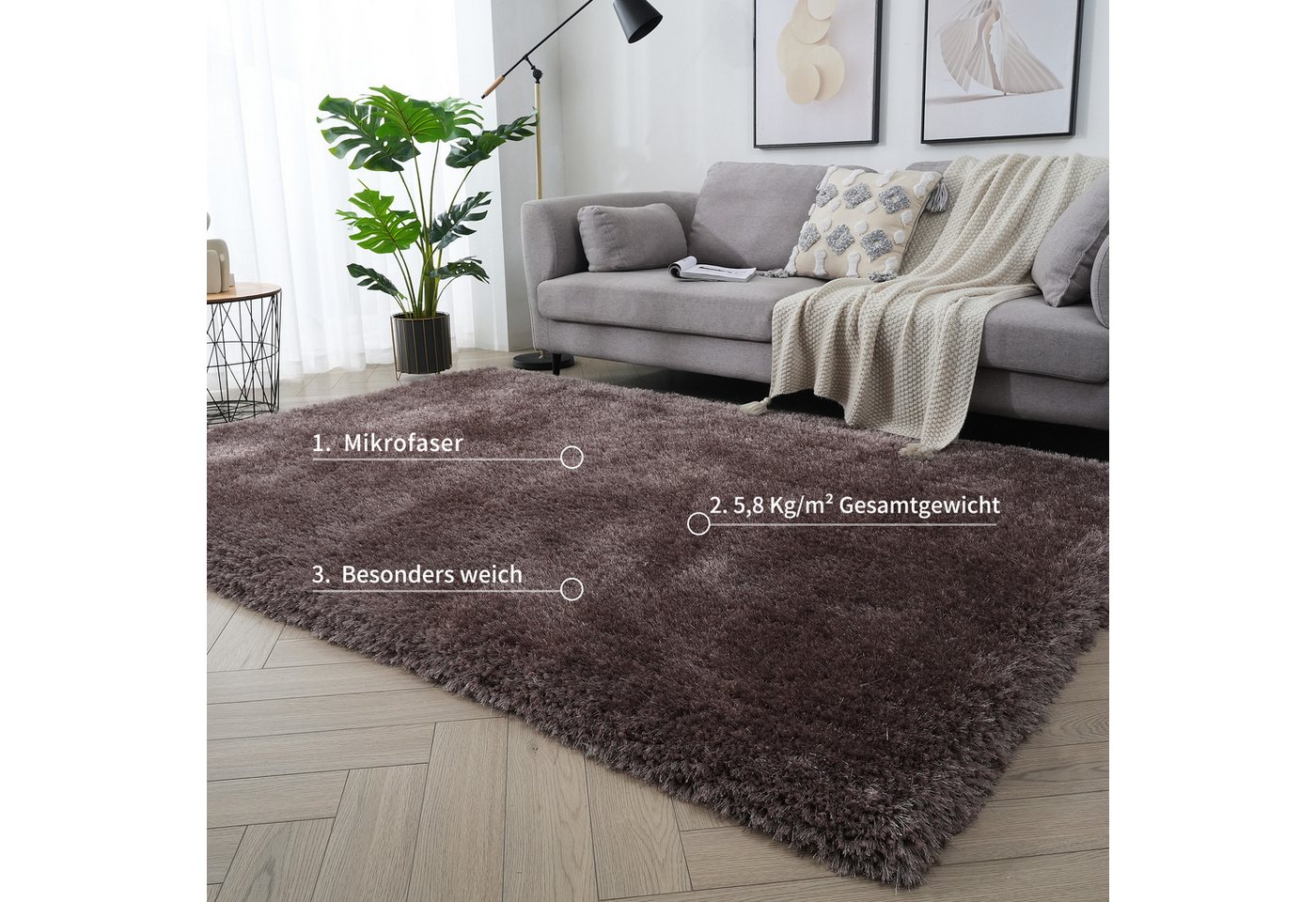 OTTO home Hochflor-Teppich Micro exclusiv Teppich, sehr hoher Flor, weich durch Mikrofaser, rechteckig, Höhe: 78 mm, sehr weich, flauschig, uni, Wohnzimmer, Sch – Bild 4 von 5