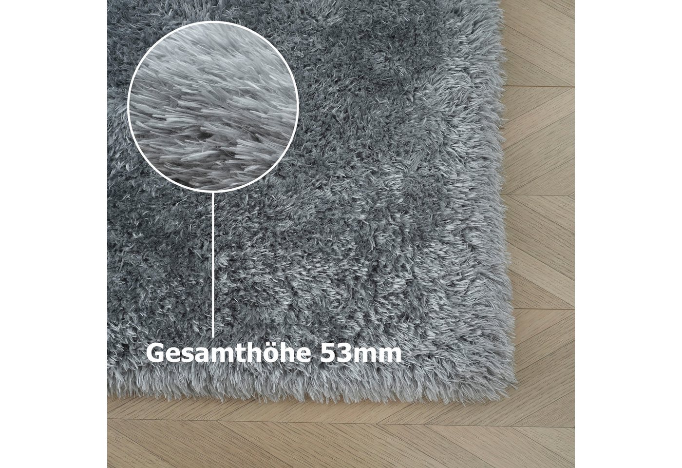 OTTO home Hochflor-Teppich Micro Shaggy, aus weicher Mikrofaser, rechteckig, Höhe: 53 mm, weich, flauschig, Uni-Farben, Wohnzimmer, Schlafzimmer, Kinderzimmer – Bild 5 von 5