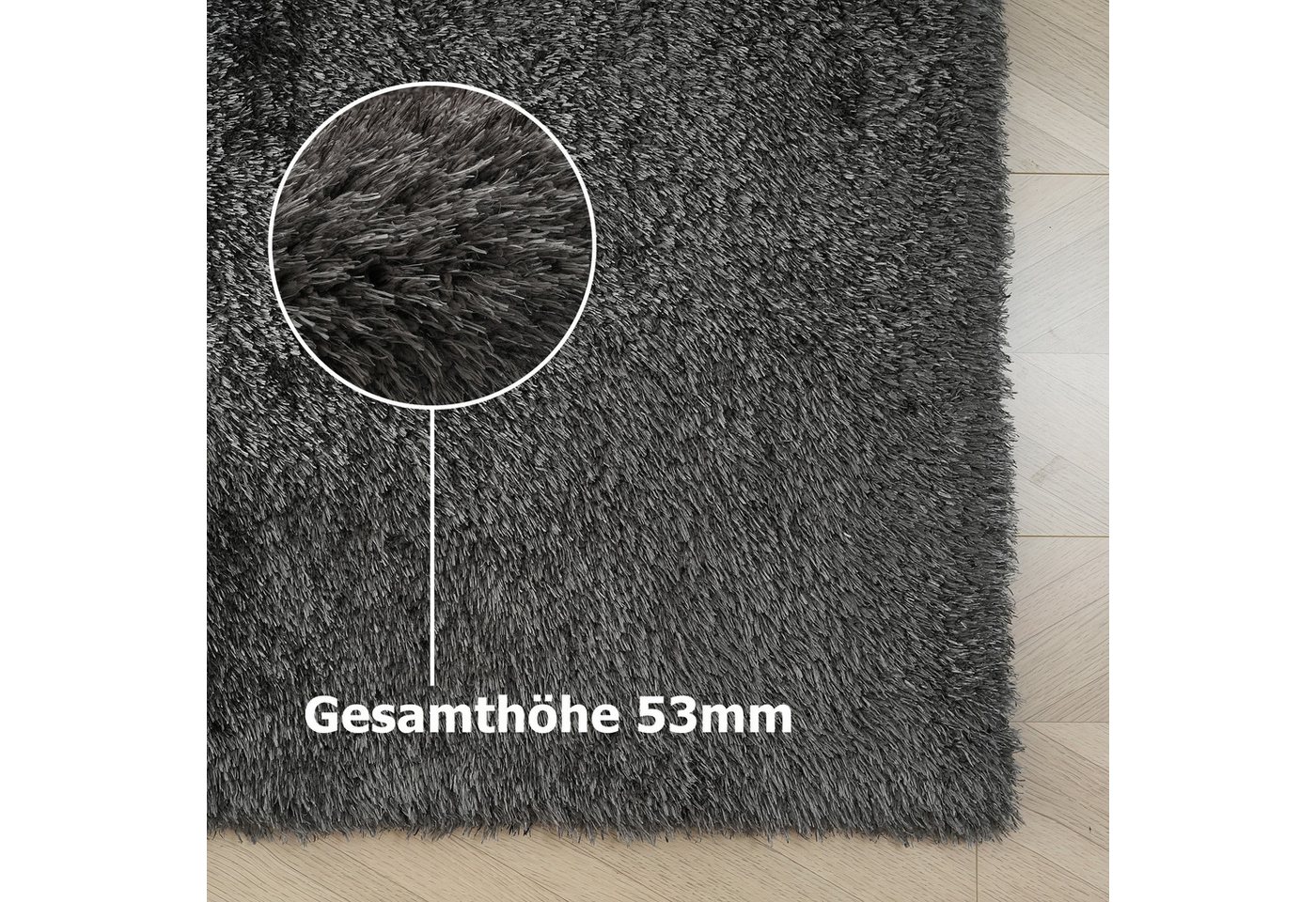 OTTO home Hochflor-Teppich Micro Shaggy, aus weicher Mikrofaser, rechteckig, Höhe: 53 mm, weich, flauschig, Uni-Farben, Wohnzimmer, Schlafzimmer, Kinderzimmer – Bild 5 von 5