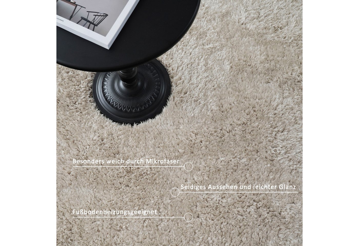 OTTO home Hochflor-Teppich Micro Shaggy, aus weicher Mikrofaser, rechteckig, Höhe: 53 mm, weich, flauschig, Uni-Farben, Wohnzimmer, Schlafzimmer, Kinderzimmer – Bild 4 von 5