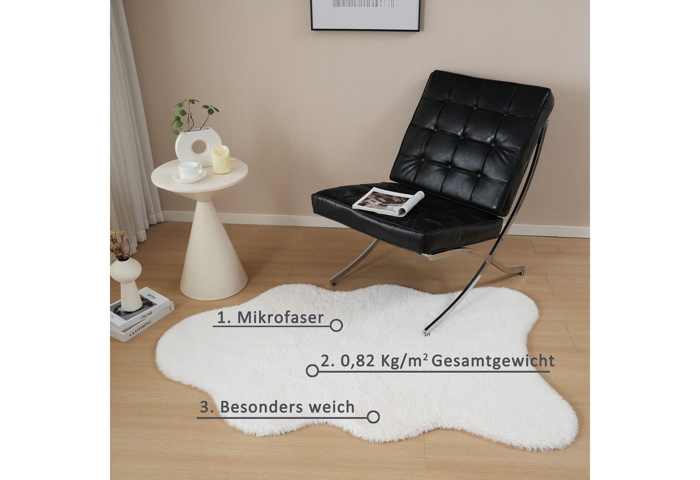 OTTO home Hochflor-Teppich Mollin, Fellform, leichter Glanz, rechteckig, Höhe: 30 mm, Kunstfell, Fellimitat, waschbar, flauschig, weich, Wohnzimmer – Bild 3 von 5