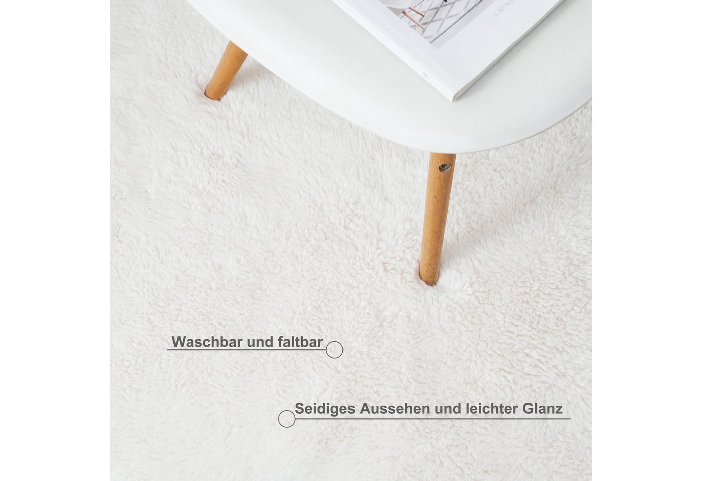 OTTO home Hochflor-Teppich Mollin, Fellform, leichter Glanz, rechteckig, Höhe: 30 mm, Kunstfell, Fellimitat, waschbar, flauschig, weich, Wohnzimmer – Bild 4 von 5