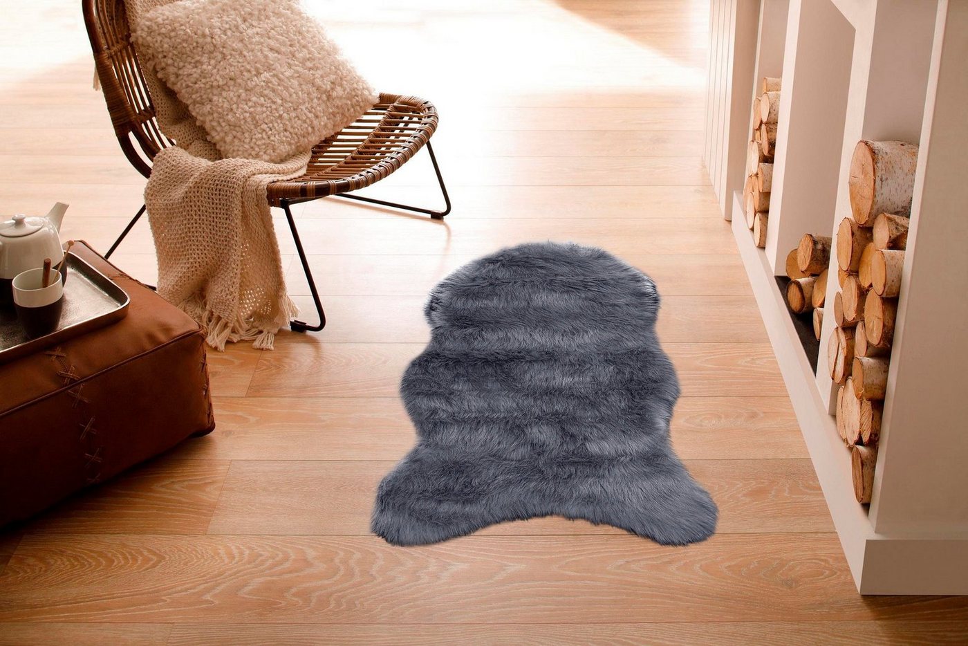 OTTO home Hochflor-Teppich Valeria, Fellteppich, kuschelig, flauschig, fellförmig, Höhe: 60 mm, Kunstfell, weiche Teppiche, Wohnzimmer, Schlafzimmer, Esszimmer – Bild 2 von 5