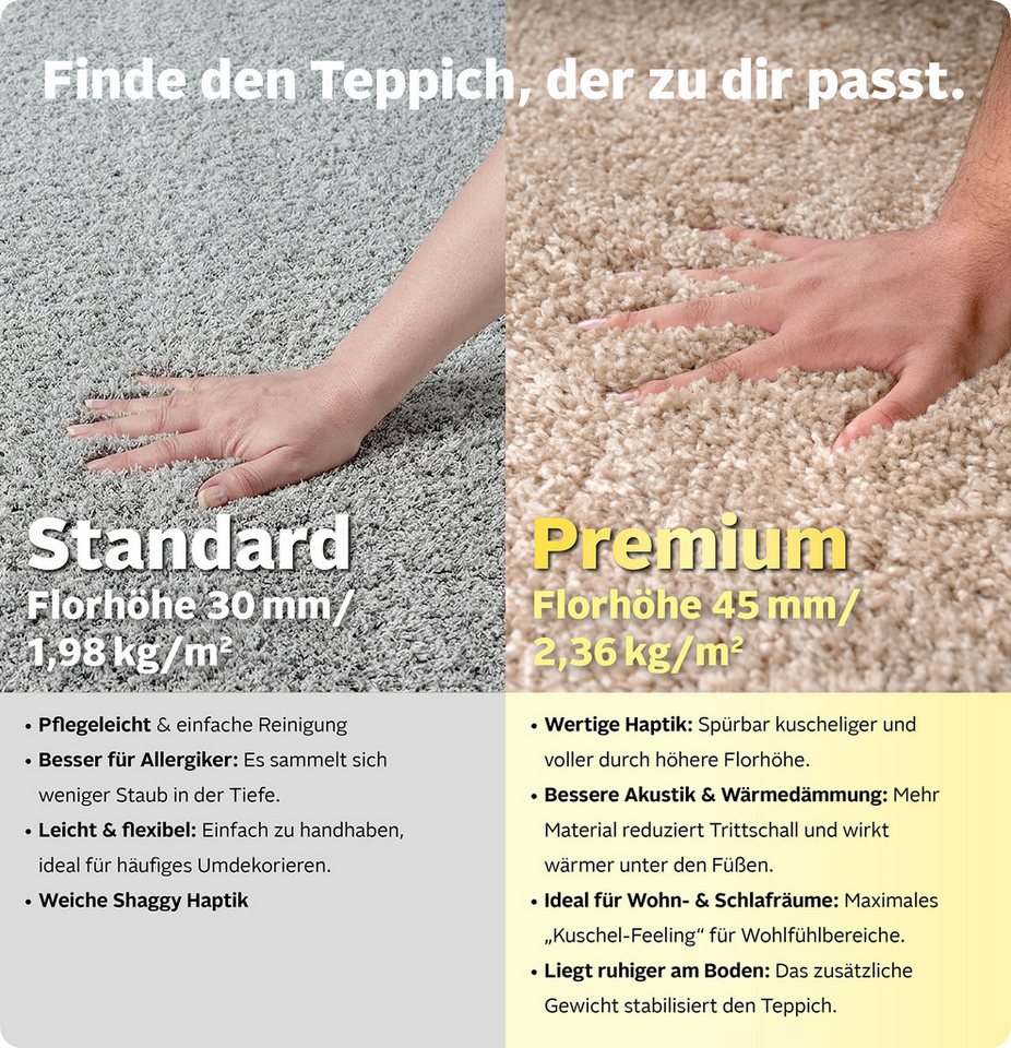 OTTO home Hochflor-Teppich Viva Shaggy, in Standard- und Premium-Qualität, 30 mm oder 45 mm Höhe, rechteckig, Uni Farben, einfarbig, weich, kuschelig, Läufer, K – Bild 4 von 5