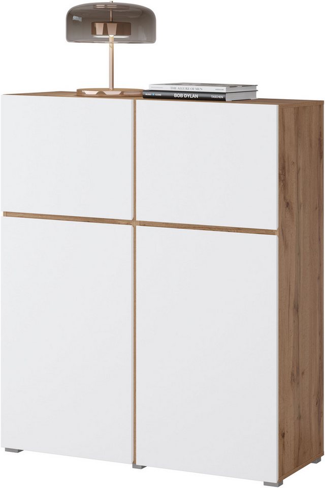 OTTO home Hochkommode Cross,Breite 119,5 cm, moderne grifflose Hochkommode mit 4 Türen, Hochschrank, Höhe 139 cm mit viel Stauraum, Einlegeböden verstellbar – Bild 3 von 5