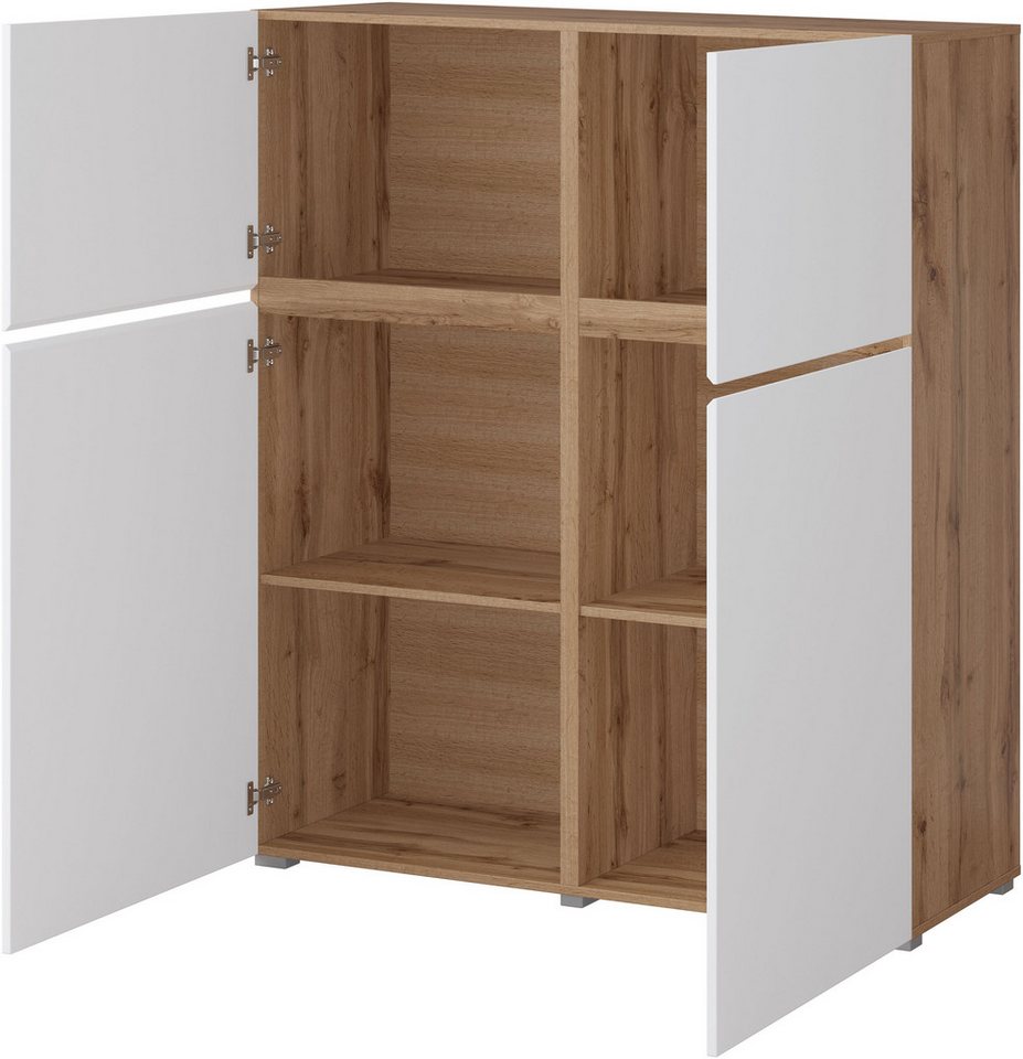 OTTO home Hochkommode Cross,Breite 119,5 cm, moderne grifflose Hochkommode mit 4 Türen, Hochschrank, Höhe 139 cm mit viel Stauraum, Einlegeböden verstellbar – Bild 5 von 5