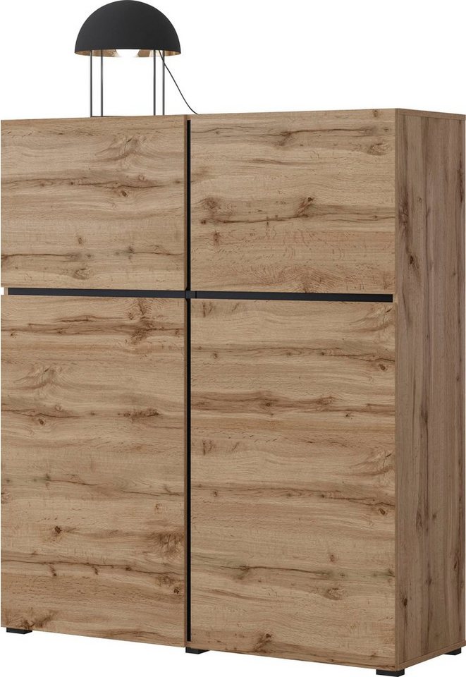 OTTO home Hochkommode Cross,Breite 119,5 cm, moderne grifflose Hochkommode mit 4 Türen, Hochschrank, Höhe 139 cm mit viel Stauraum, Einlegeböden verstellbar – Bild 3 von 5