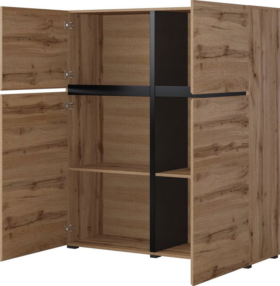 OTTO home Hochkommode Cross,Breite 119,5 cm, moderne grifflose Hochkommode mit 4 Türen, Hochschrank, Höhe 139 cm mit viel Stauraum, Einlegeböden verstellbar – Bild 4 von 5
