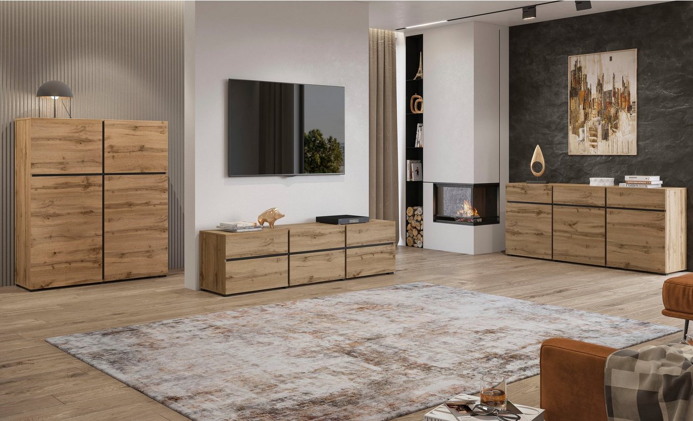 OTTO home Hochkommode Cross,Breite 119,5 cm, moderne grifflose Hochkommode mit 4 Türen, Hochschrank, Höhe 139 cm mit viel Stauraum, Einlegeböden verstellbar – Bild 5 von 5