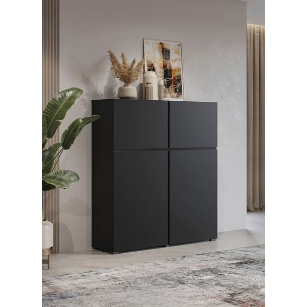 OTTO home Hochkommode Cross,Breite 119,5 cm, moderne grifflose Hochkommode mit 4 Türen, Hochschrank, Höhe 139 cm mit viel Stauraum, Einlegeböden verstellbar