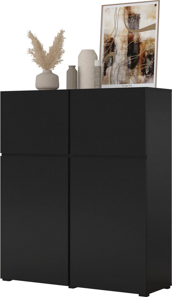 OTTO home Hochkommode Cross,Breite 119,5 cm, moderne grifflose Hochkommode mit 4 Türen, Hochschrank, Höhe 139 cm mit viel Stauraum, Einlegeböden verstellbar – Bild 4 von 5