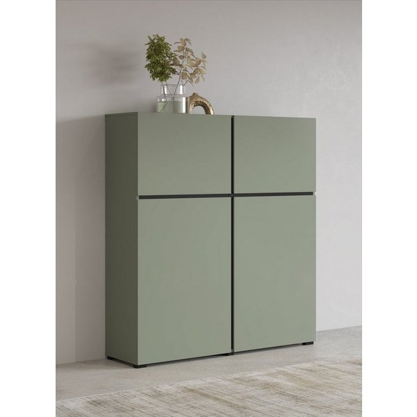 OTTO home Hochkommode Cross,Breite 119,5 cm, moderne grifflose Hochkommode mit 4 Türen, Hochschrank, Höhe 139 cm mit viel Stauraum, Einlegeböden verstellbar