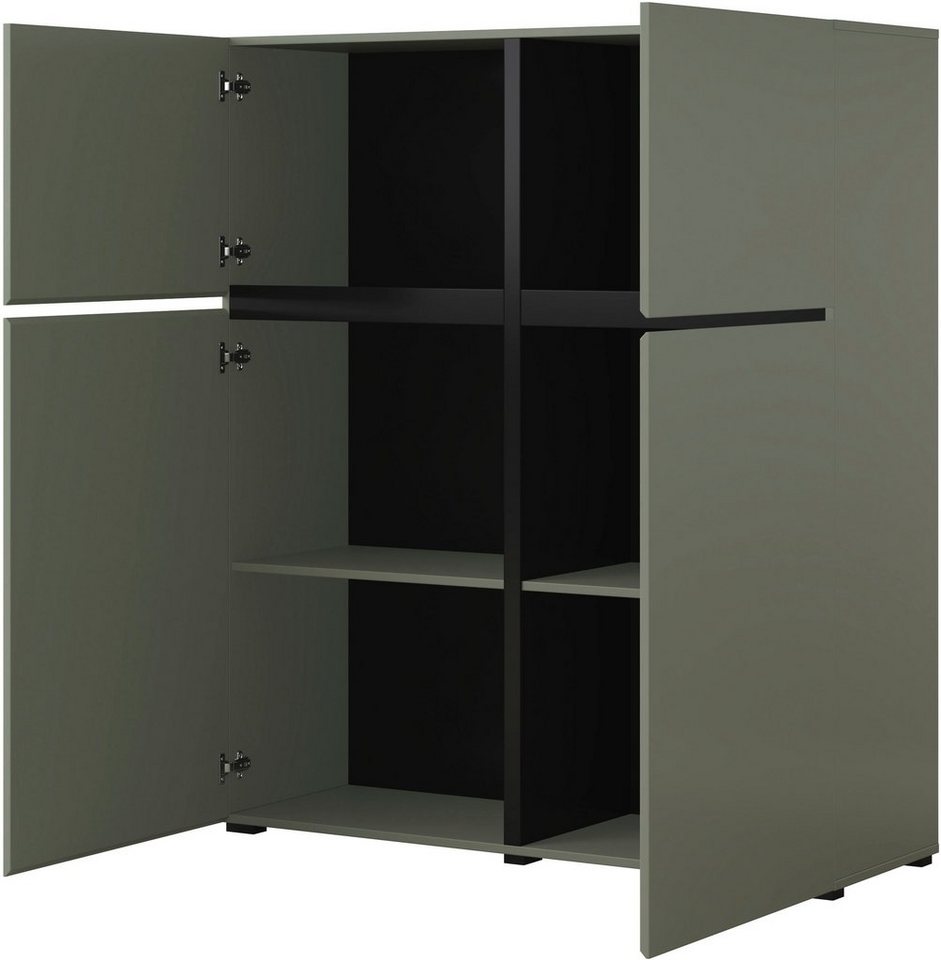 OTTO home Hochkommode Cross,Breite 119,5 cm, moderne grifflose Hochkommode mit 4 Türen, Hochschrank, Höhe 139 cm mit viel Stauraum, Einlegeböden verstellbar – Bild 5 von 5