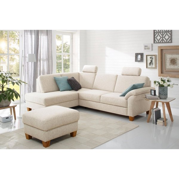 OTTO home Hocker Borkum, B: 75cm, Federkern-Polsterung, vielseitig nutzbar, Fußablage & Sitzgelegenheit, frei im Raum stellbar, Massivholzfüße